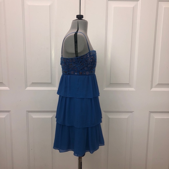 BCBG Maxazria Light Blue Silk Chiffon Sequin Pleated Cocktail Dress | Size 0 - Picture 5 of 12